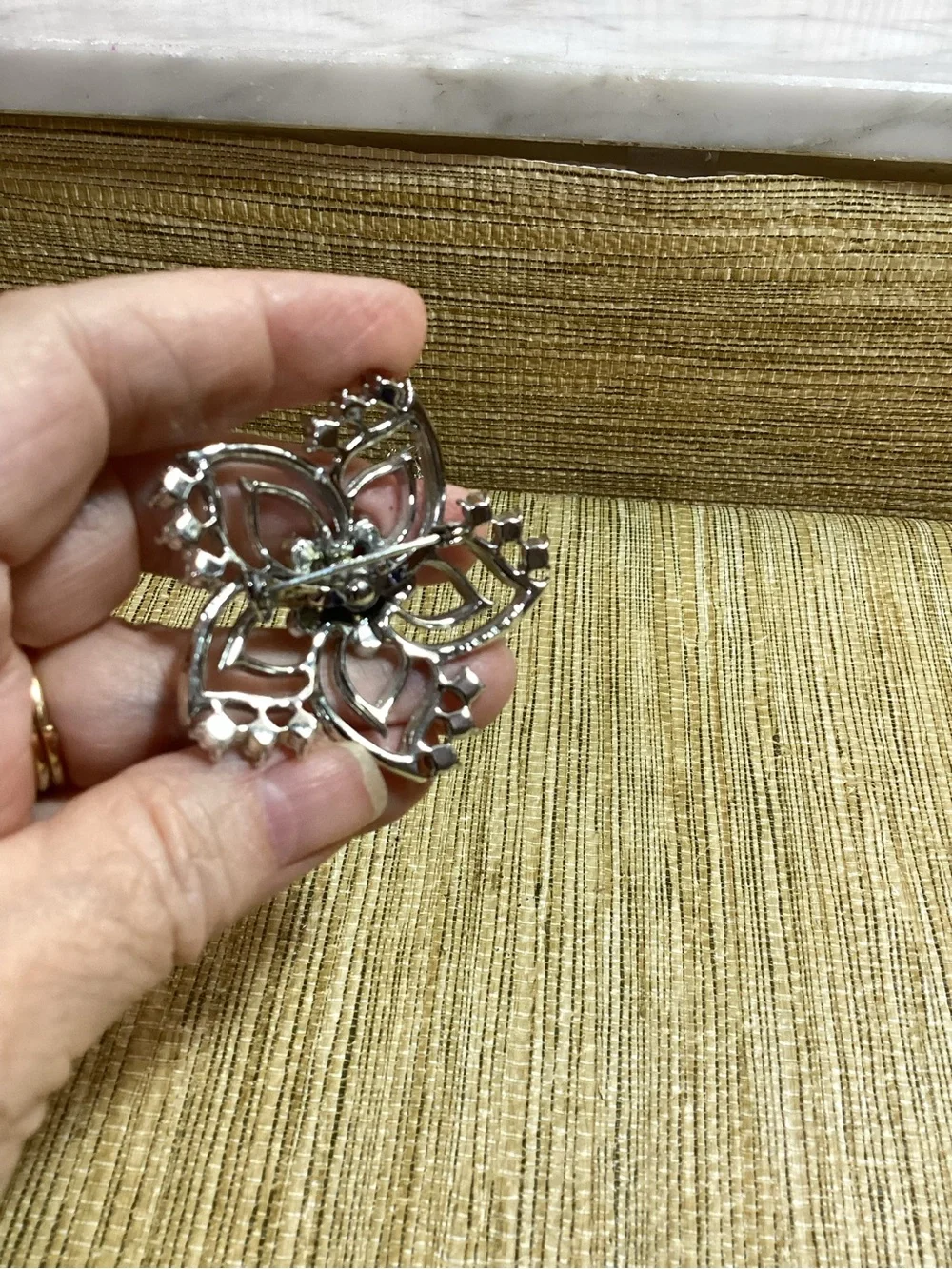 Vintage Silver-Tone Crystal Floral Brooch and matching clip Earring Set